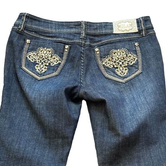 Grace in LA Dark Wash Gold Embellished Skinny Jeans Size 9 Western - Picture 14 of 16